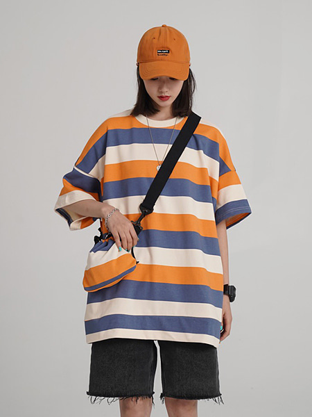 [REFURB]Zini Stripe Oversize Half T-Shirt + Mini Bag (세트)